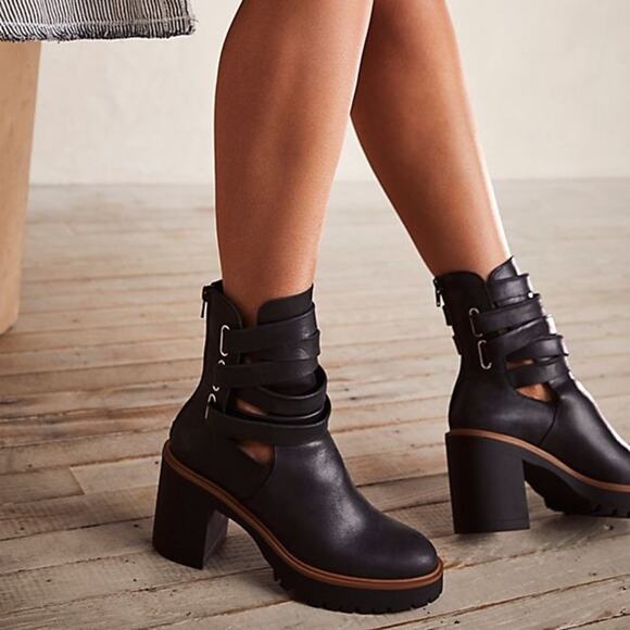 Free People Jesse Cutout Black Leather Boot - Picture 2 of 9